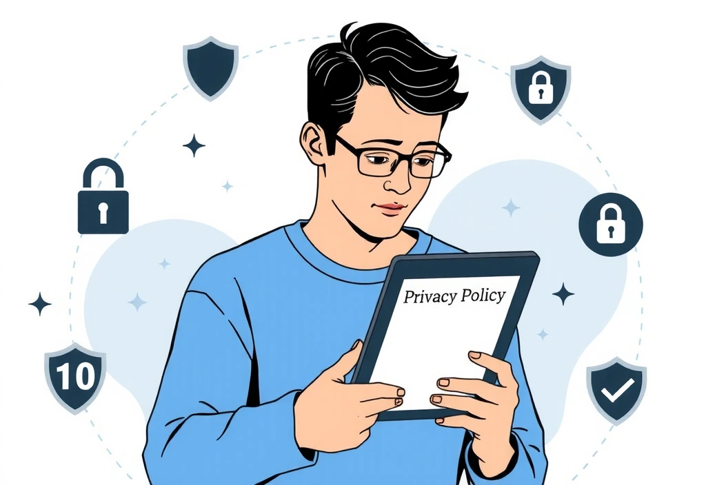 Illustration einer Person, die sich mit Datenschutz befasst